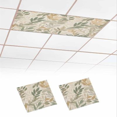 2 PCS Fluorescent Light Covers - Vintage Botanical Leaves Plant Magnetic Light Filters for Ceiling Light,Watercolor Foliage Sketch Light Shade Panel for Office Classroom Home Decor,4 x 2 Feet