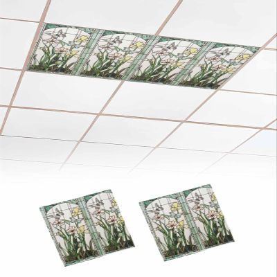 2 PCS Fluorescent Light Covers - Retro Abstract Flower Butterfly Magnetic Light Filters for Ceiling Light,Traditional Window Paper-cut Light Shade Panel for Office Classroom Home Decor,4 x 2 Feet