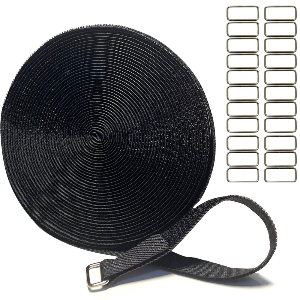 0.8in-32ft Hook and Loop Cable Straps with 50 Metal Buckles, Adjustable Fastening Straps, Reusable Free Cut Length Cord Straps