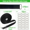 0.8in-32ft Hook and Loop Cable Straps with 50 Metal Buckles, Adjustable Fastening Straps, Reusable Free Cut Length Cord Straps view 3