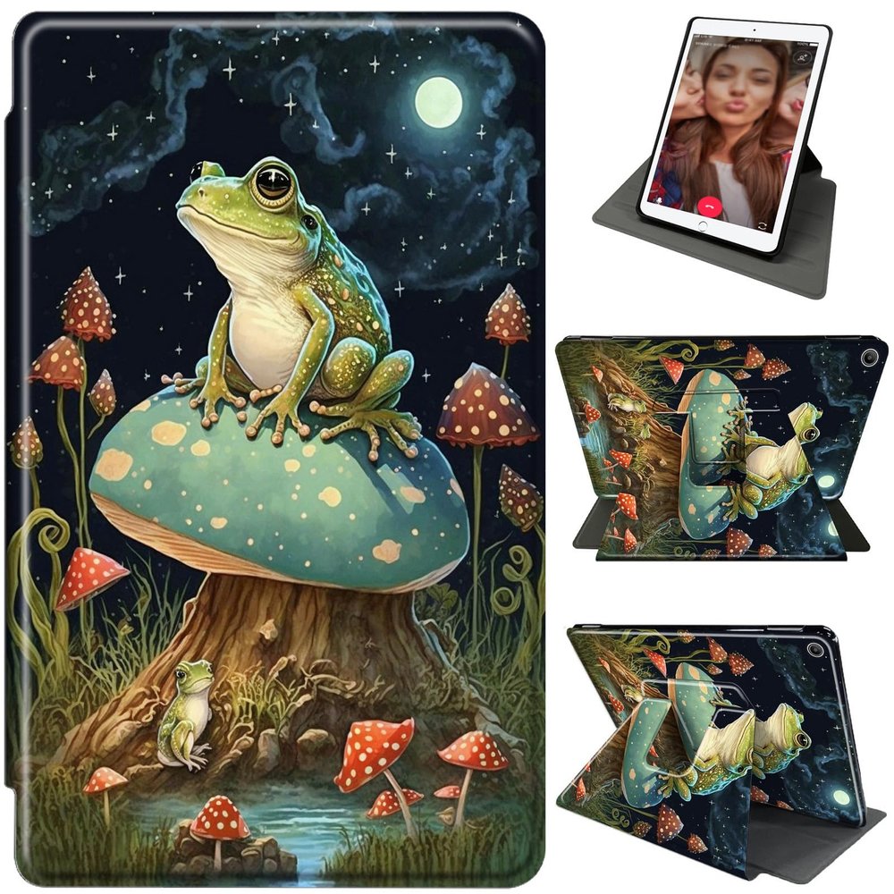 for Amazon Kindle Fire HD 10 Tablet (13th/11th Generation 2023/2021 Release) and Fire HD 10 Plus 10.1" Rugged Durable Case,with 360Rotating Stand & Auto Sleep/Wake Fire HD 10 Case,Mushroom Frog