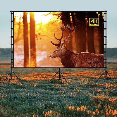 180-inch Portable Projector Screen with 3 Stand, Both Front and Back Projection, Outdoor Movie Nights with 4K HD Clarity and Lightweight Convenience