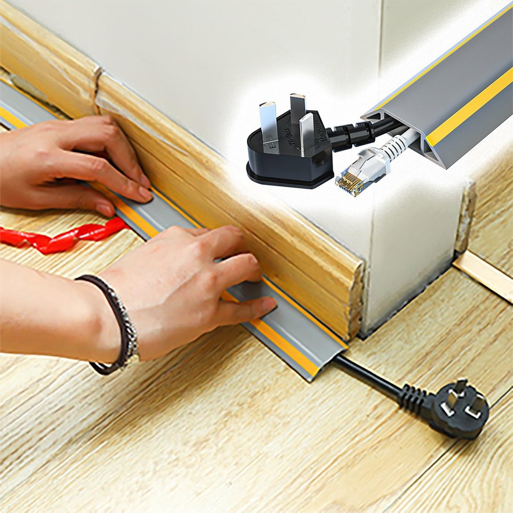 Cable wire covers for wall corner Grey, 1m 2 3 5 8 10 15 16 20 m Soft Self Adhesive Cable Strip Management & Heavy Duty Floor Power Cord Protector Organizer - Cuttable(50mm Wide,1m(39 2/5Inch))