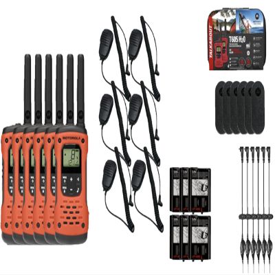 Motorola Solutions, Portable FRS Talkabout T605 H2O Two Way Radios 6-Pack, Walkie Talkies Orange Waterproof Rechargeable, Carrying Case, Orange/Black with 6 Remote Speaker Mics