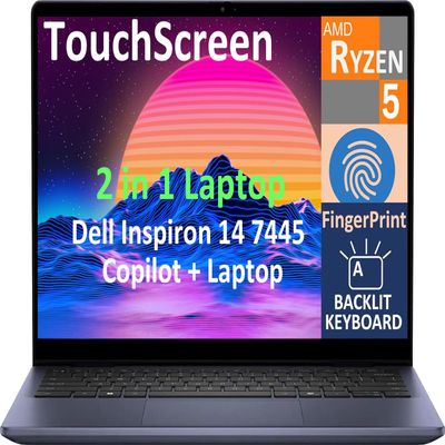Dell 2026 Inspiron 14 7445 2-in-1 Business Laptop, 14.0" Touchscreen IPS FHD+ Display (AMD Ryzen 5 8640HS, 64GB DDR5, 1TB SSD, AI Copilot, Backlit KYB, Fingerprint, WiFi 6E, BT 5.3, Win 11 Pro)