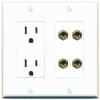 RiteAV 4 Banana 2 Speaker Surround Female Coupler Binding Post Wall Plate - Outlet [White] view 1