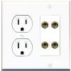 RiteAV 4 Banana 2 Speaker Surround Female Coupler Binding Post Wall Plate - Round Outlet [White] view 1
