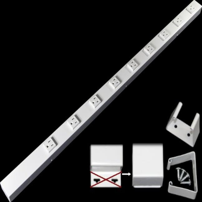 36" Hardwired Power Strip (NO Power Cord), 9 Vertical Tamper Resistant Outlets (NEMA 5-15R - NOT 20Amp), NO Ears (Without mounting tabs on Both Ends), White