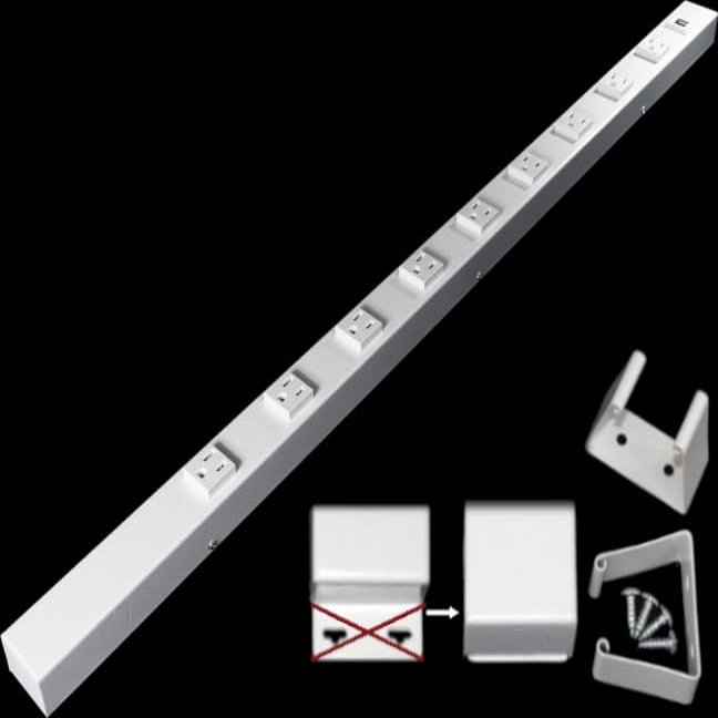 36" Hardwired Power Strip (NO Power Cord), 9 Vertical Tamper Resistant Outlets (NEMA 5-15R - NOT 20Amp), NO Ears (Without mounting tabs on Both Ends), USB, White