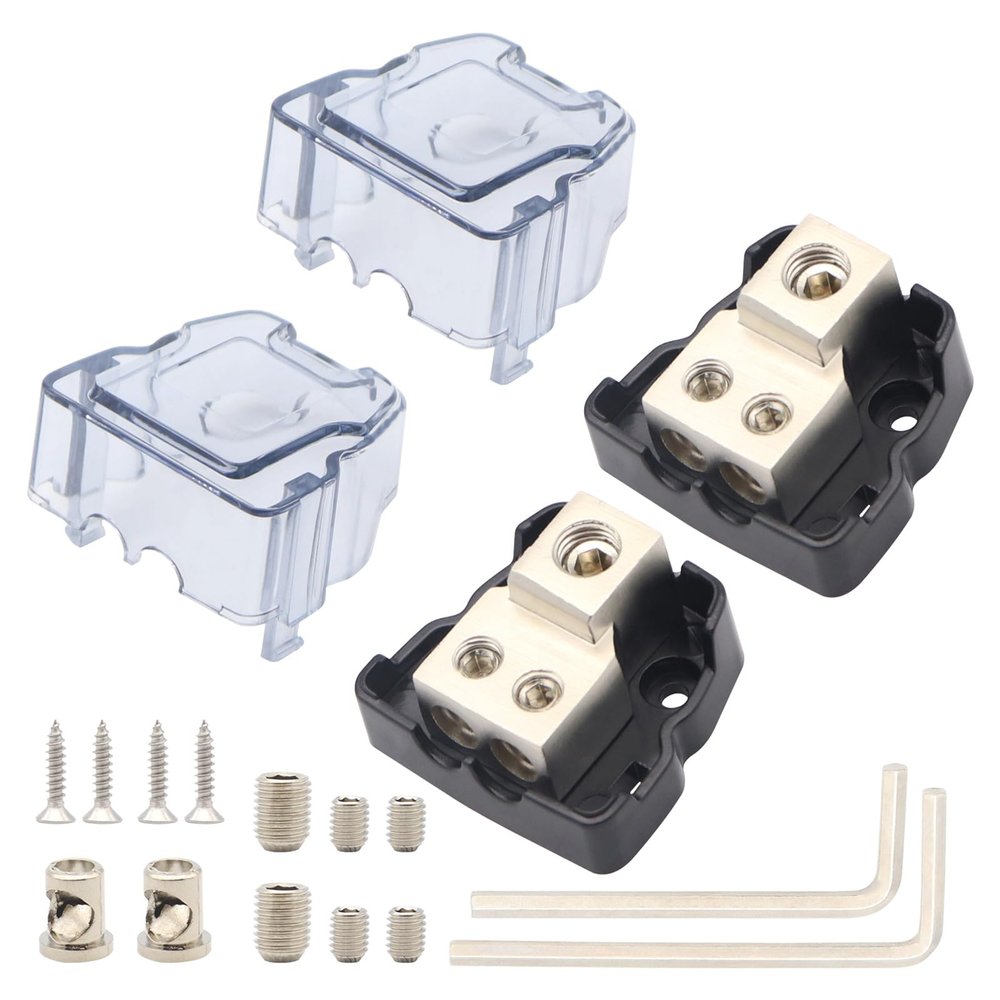 ROYALEAD Car Sound Wiring Junction Box Power Distribution Unit with 4GA Input 8GA Output with Hexagonal Wrench&Self Tapping Screw