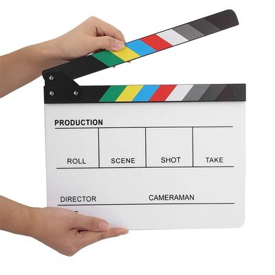 Pongnas Professional Movie Directors Clapboard, Acrylic Director Scene Clapperboard Acrylic Film Directors Clapboard TV Movie Action Board Film Cut Prop with Pen (Color whiteboard