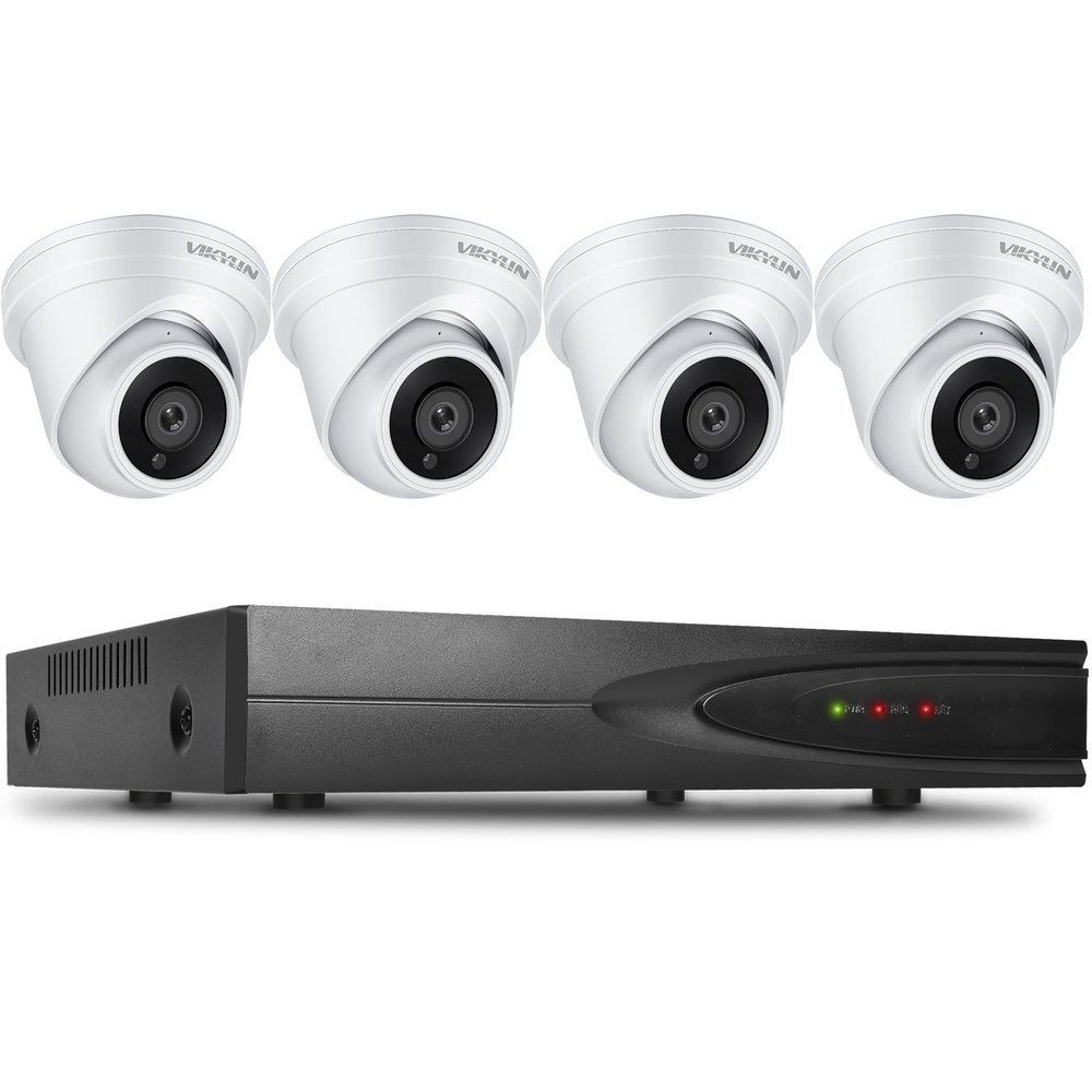 VIKYLIN 8 Channel Security Camera System, Full Function 4 x 4K 8MP Turret PoE IP Cameras, Smart AI Human/Vehicle Detection, 1-Way Talk112 Wide Angle, 98Ft Night Vision