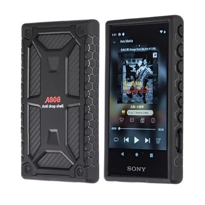 Dual Layer Shockproof TPU Carbon Fiber Textured Hard Rugged Protective Skin Cover Shell Case for Sony Walkman NW-A300 Series NW-A306 NW-A307 (Black)