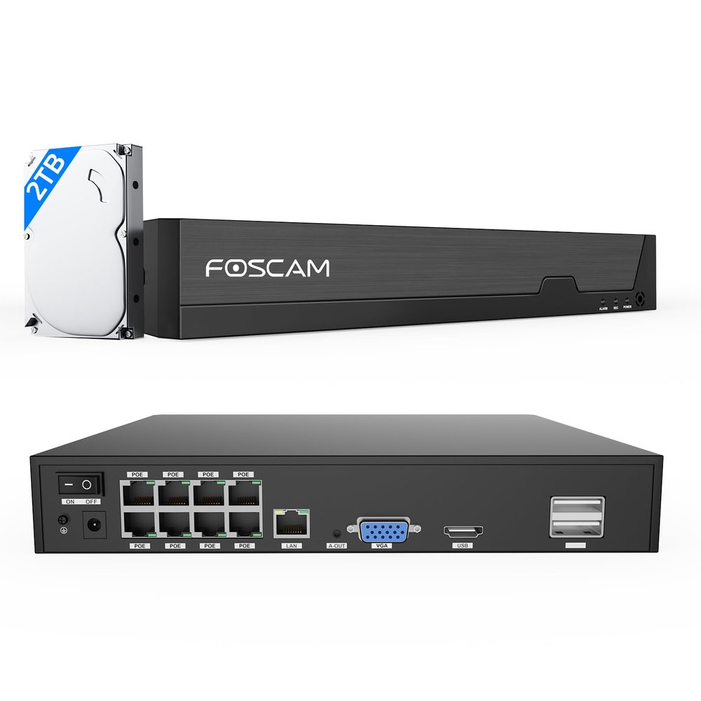 FOSCAM 4K 8CH Network Video Recorder for Security Camera System, 24/7 Recording to Pre-Installed 2TB Hard Drive