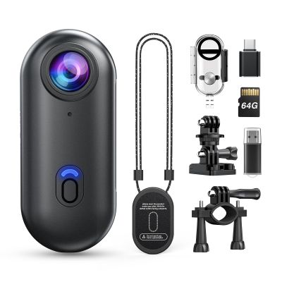 Losfom Z10 2K Action Camera, 64GB Wearable Sports Camera with Waterproof Case, Magnetic Clip, and Quick-Mount Accessories, Small Body Cam for Cycling, Diving, Travel, and Outdoor Adventures(BL64GB)