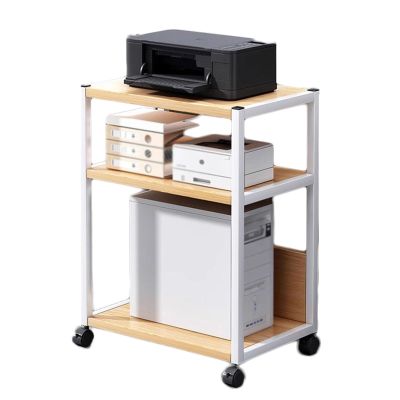 AV Media Stand,Metal Media Cart with Wheels, 3 Tier CD Player Stand,Open Storage Audio Rack for Living Room, Office, Conference Rooms, Recording Studio(Field Oak)