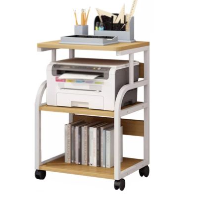 3 Tier AV Media Stand,CD Player Stand, Metal Media Cart, Open Storage Audio Rack for Living Room, Office, Classrooms, Recording Studio(White+Wood Color)