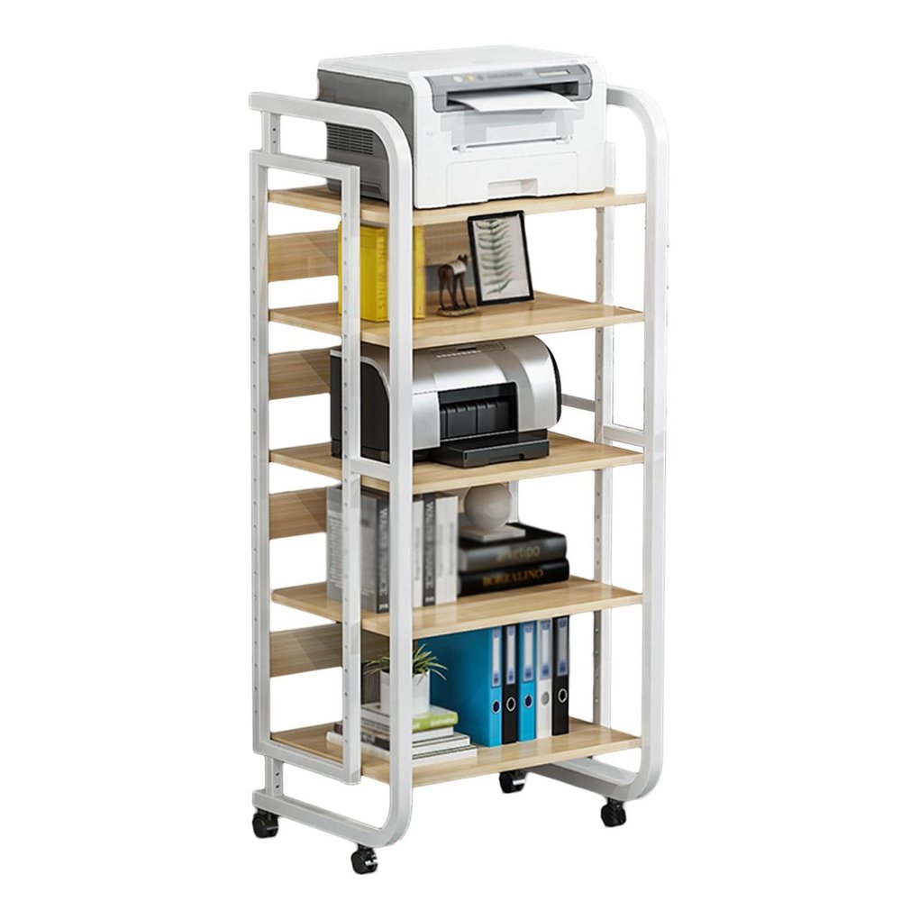 AV Media Stand,Metal Media Cart with Wheels, 3/4/5 Tier CD Player Stand,Open Storage Audio Rack for Living Room, Office, Conference Rooms, Recording Studio(5tier)