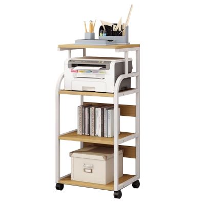 4 Tier AV Media Stand,CD Player Stand, Metal Media Cart, Open Storage Audio Rack,for Living Room, Office, Classrooms, Recording Studio(White+Wood Color)