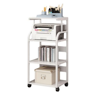 4 Tier AV Media Stand,CD Player Stand, Metal Media Cart, Open Storage Audio Rack,for Living Room, Office, Classrooms, Recording Studio(White+White)