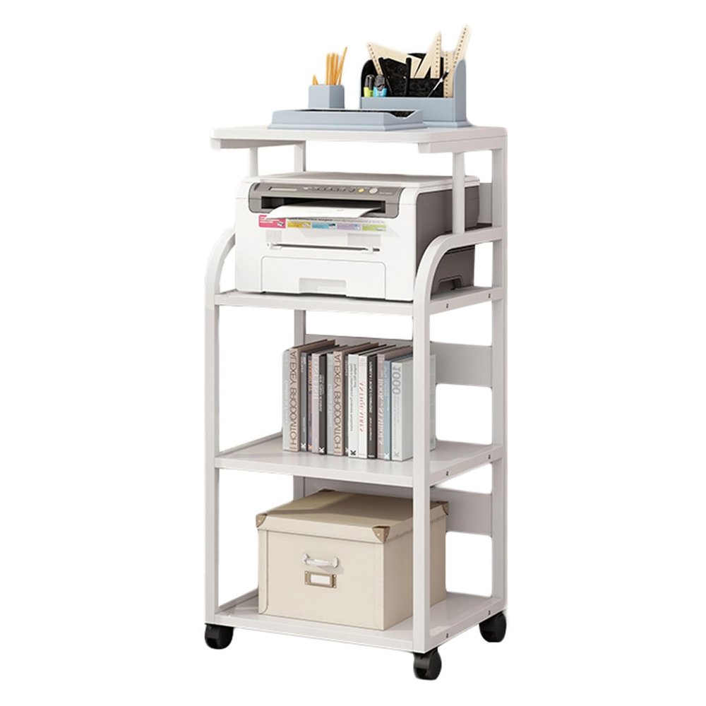 4 Tier AV Media Stand,CD Player Stand, Metal Media Cart, Open Storage Audio Rack,for Living Room, Office, Classrooms, Recording Studio(White+White)