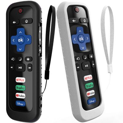 2Pack Cover for Roku Stick Remote, Case Compatible with Hisense TV Controller, Silicone Sleeve for TCL Smart TV Control Holder Glow in The Dark White and Black