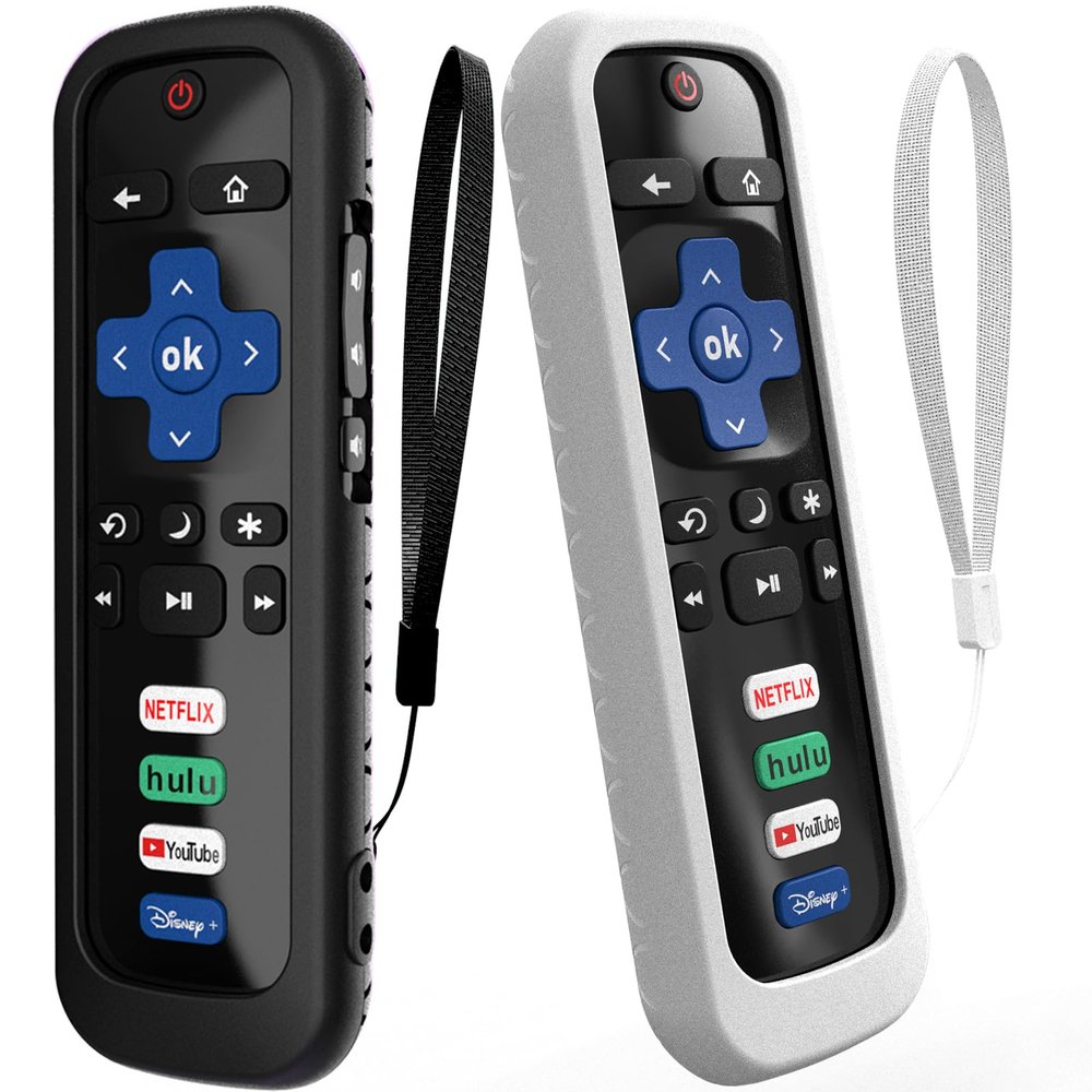 2Pack Cover for Roku Stick Remote, Case Compatible with Hisense TV Controller, Silicone Sleeve for TCL Smart TV Control Holder Glow in The Dark White and Black
