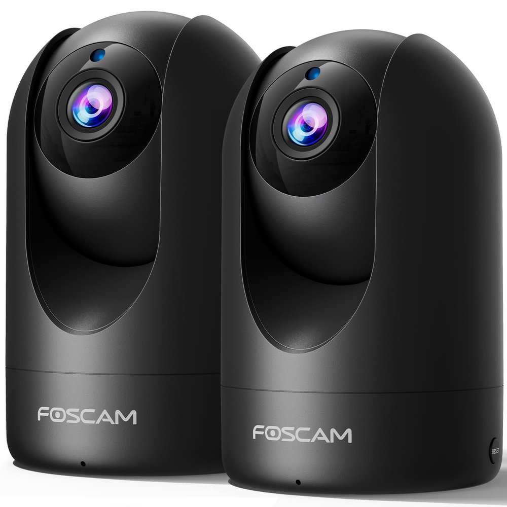FOSCAM Home Security Camera R4S 4MP WiFi IP Camera,Wireless Baby Monitor with AI Human Detection Sound Detection 33ft Night Vision 2 Way Audio Compatible with Alexa Black 2PCS
