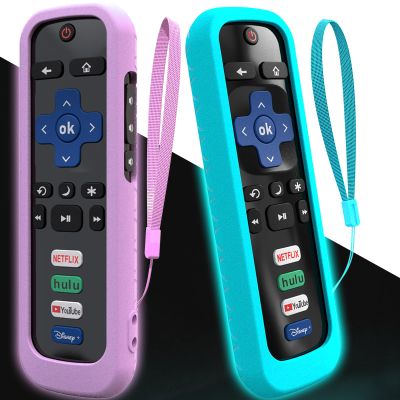 2Pack Cover for Roku Stick Remote, Case Compatible with Hisense TV Controller, Silicone Sleeve for TCL Smart TV Control Holder Glow in The Dark Purple Blue