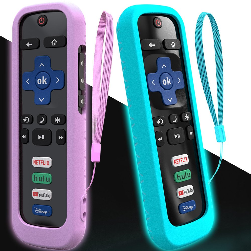 2Pack Cover for Roku Stick Remote, Case Compatible with Hisense TV Controller, Silicone Sleeve for TCL Smart TV Control Holder Glow in The Dark Purple Blue