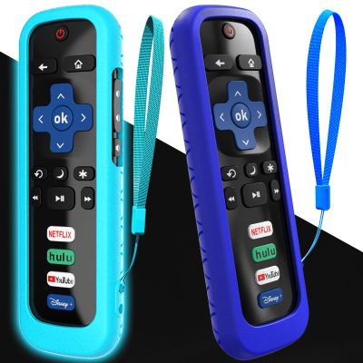 2Pack Cover for Roku Stick Remote, Case Compatible with Hisense TV Controller, Silicone Sleeve for TCL Smart TV Control Holder Glow in The Dark Blue