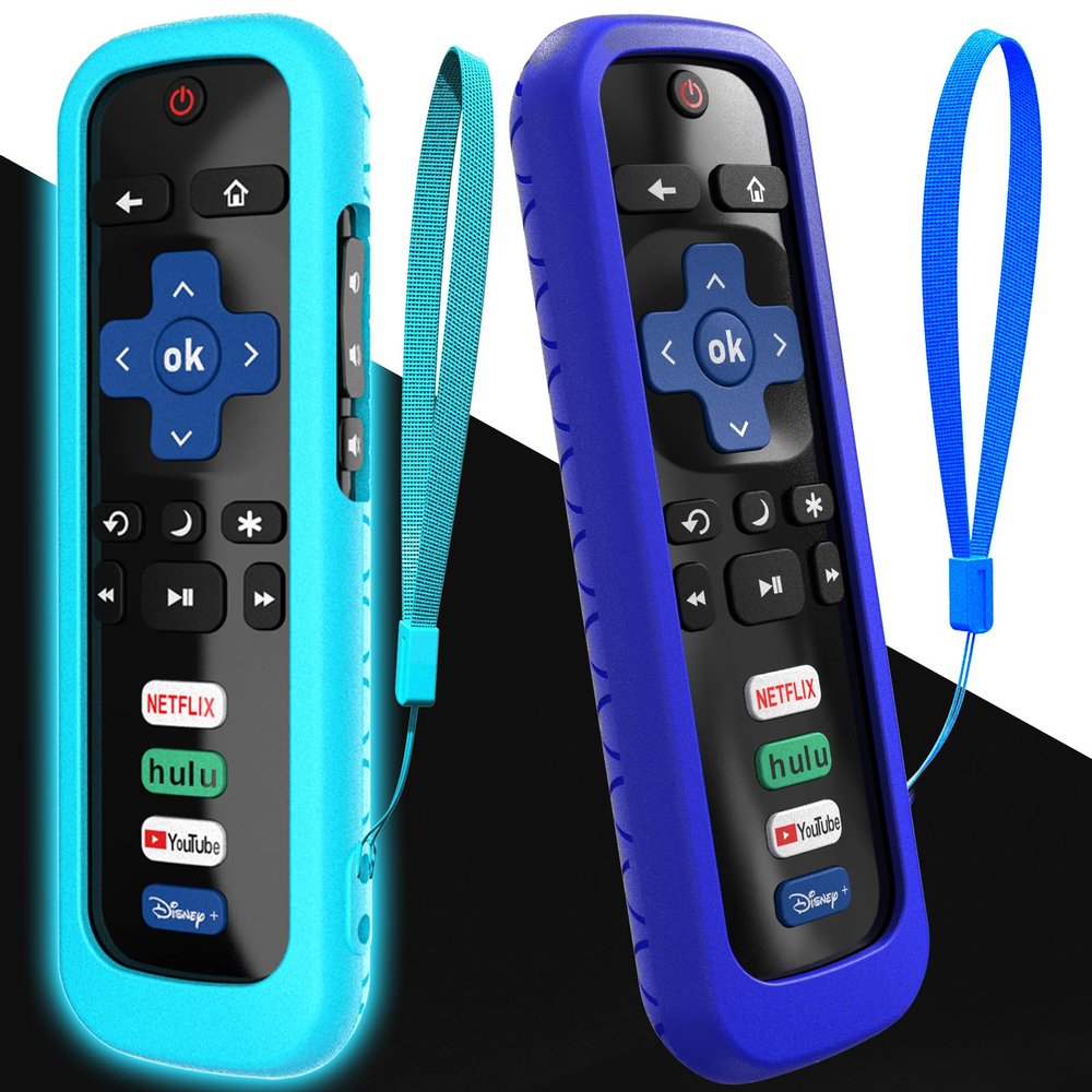 2Pack Cover for Roku Stick Remote, Case Compatible with Hisense TV Controller, Silicone Sleeve for TCL Smart TV Control Holder Glow in The Dark Blue