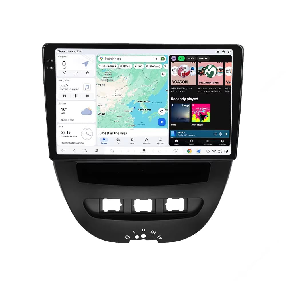 MekedeTech DUDUAUTO DUDU5 Double Din Android 13 Car Radio Wireless Carplay Multimedia Player 9.5 inch Car Head Unit for Peugeot 107 2009-2015, for Toyota Aygo Citroen 2005-2014,4G RAM 64G ROM