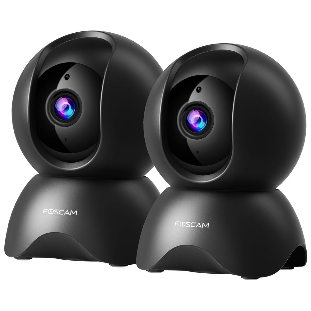 FOSCAM 3K Security Camera Indoor, 360 PTZ Baby & Pet Monitoring for Home Security, 5MP Night Vision, Human/Pet Auto Tracking, Motion & Sound Alerts, 2-Way Audio, 2.4GHz Wi-Fi (R5 Black - 2Pack)
