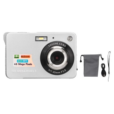 4K Digital Camera, 48MP Vlogging Camera with 2.7in LCD Display, Fill Light, 8X Zoom Anti Shake Compact Point Shoot Camera, Travel Video Camera for Teens Adult Beginner (Silver)