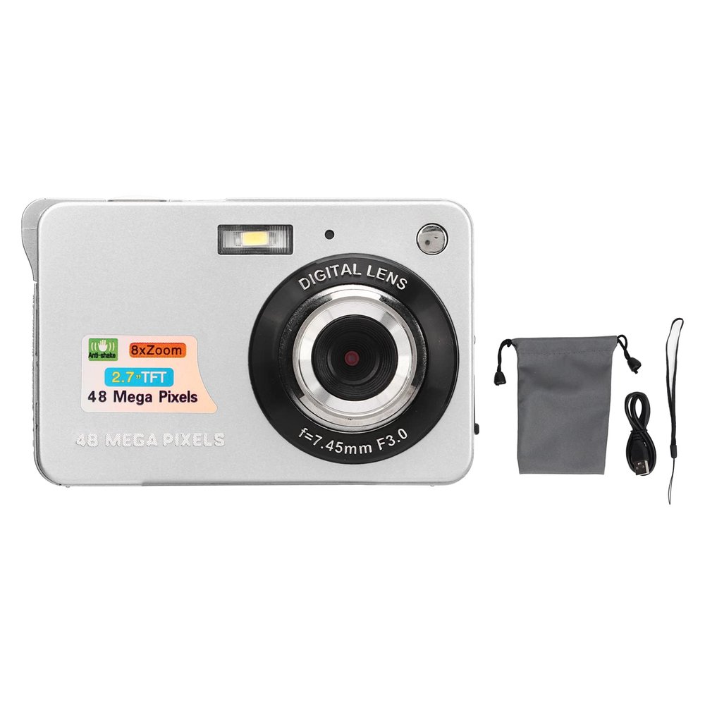 4K Digital Camera, 48MP Vlogging Camera with 2.7in LCD Display, Fill Light, 8X Zoom Anti Shake Compact Point Shoot Camera, Travel Video Camera for Teens Adult Beginner (Silver)