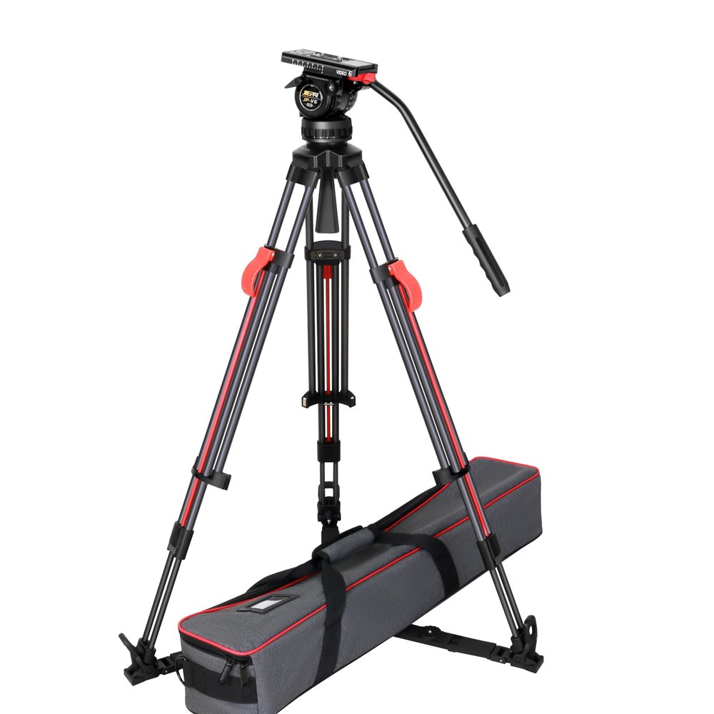 JIEPAI 6KG 70 Professional Carbon Fiber Video Camera Tripod Kit One Touch Tripod Leg 75mm Fluid Head V6 CF-S Broadcast Fast Locking