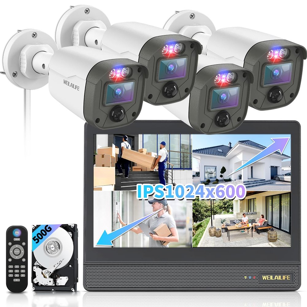 All-in-One Security System Outdoor Wired Security Camera System with 10 Monitor, Home Video Surveillance Systems, Outside CCTV Cameras for Home Security, Surveillance DVR Kits