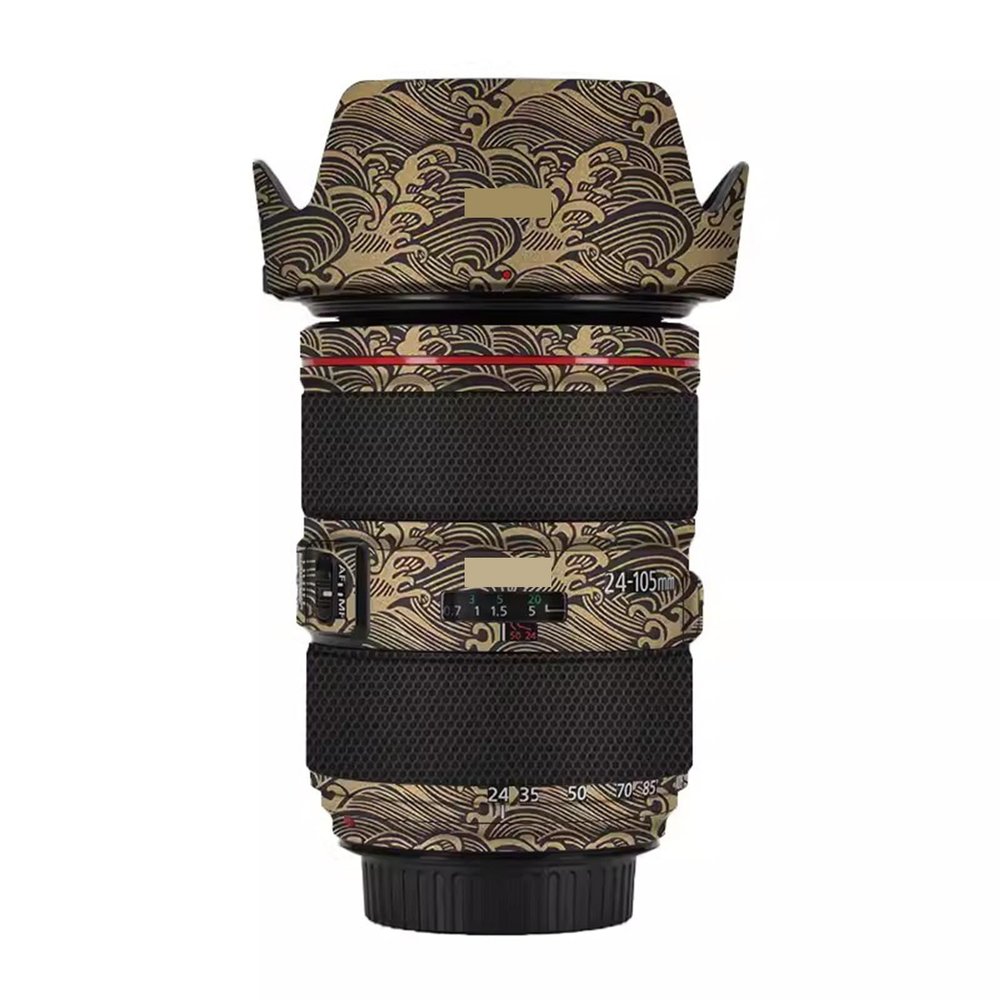 Anti-Scratch Camera Lens Sticker for Canon EF 24-105mm F4 L is II USM Coat Wrap Protective Film Body Protector Skin Cover 24-105 4 (Wave Gold)