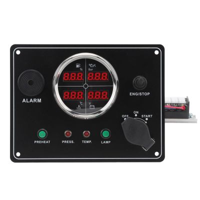GEERYZHE Boat Gauges Set, Digital Gauge Cluster Set Metal Plastic Marine Instrument Panel with Keys for Yachts Speedboats (Black)