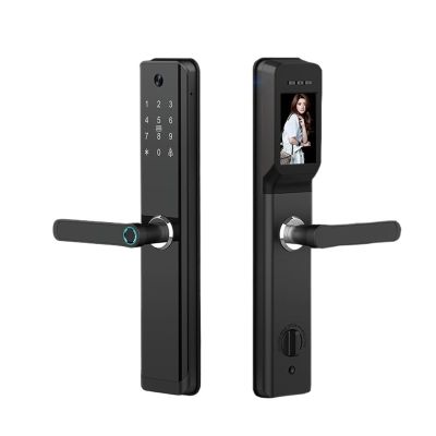 KIEEQGAK WiFi Tuya Smart Lockwith Handle English/Russian/Spanish/Portuguese Fingerprint PasswordElectronic Smart Door Lock(H12 24260 S Hook)