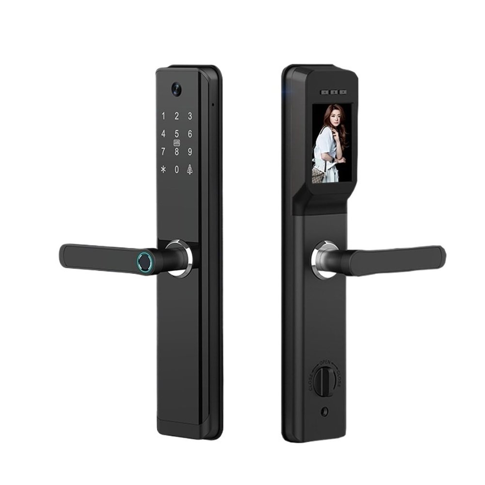KIEEQGAK WiFi Tuya Smart Lockwith Handle English/Russian/Spanish/Portuguese Fingerprint PasswordElectronic Smart Door Lock(H12 24260 S Hook)