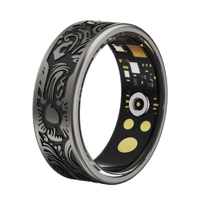 Retro Smart Ring Health Tracker, IP68 Waterproof Fitness Tracker, Sleep & Step Monitoring, Smart Ring with Heart Rate, Calorie & Activity Tracking, iOS & Android Compatible(#10(Black))