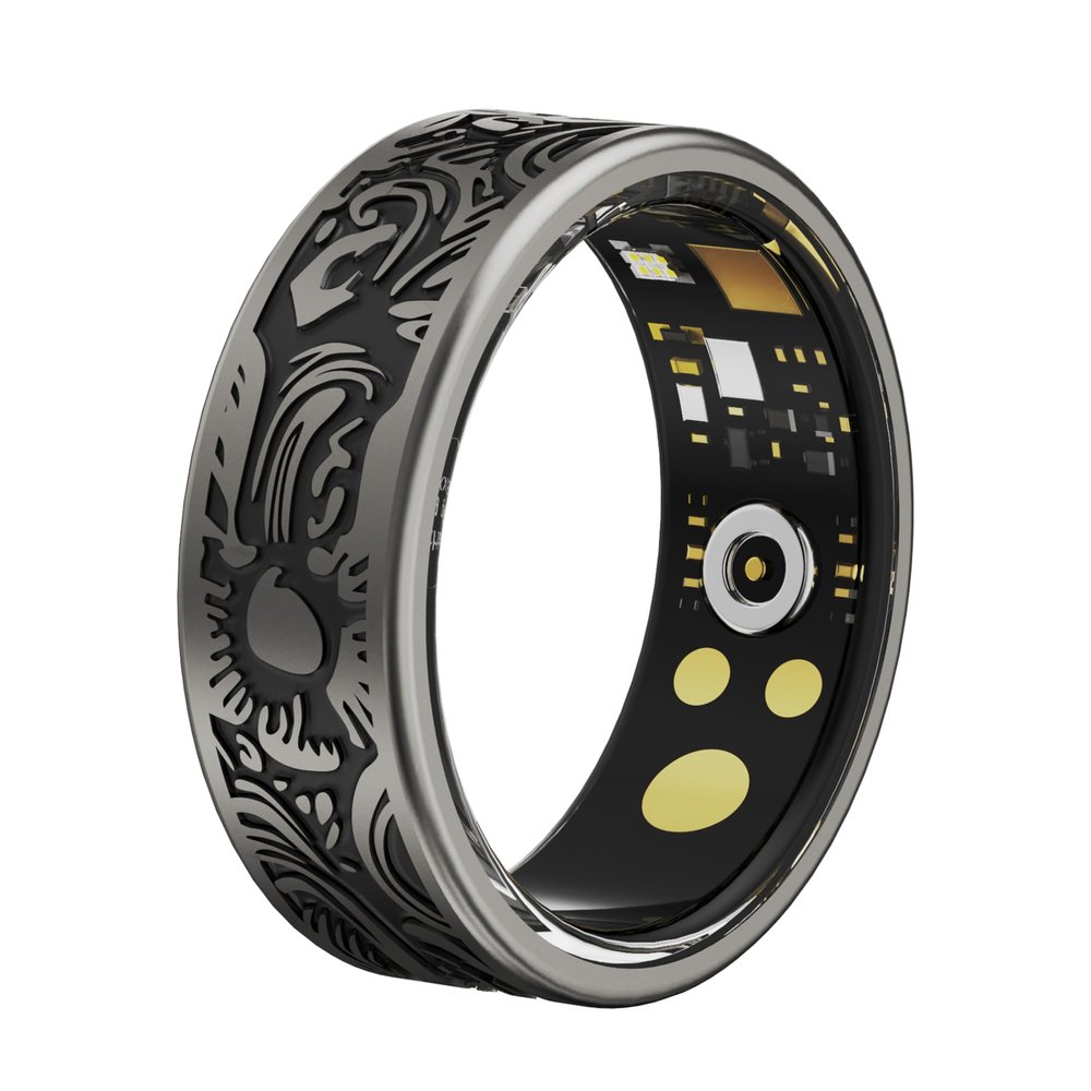 Retro Smart Ring Health Tracker, IP68 Waterproof Fitness Tracker, Sleep & Step Monitoring, Smart Ring with Heart Rate, Calorie & Activity Tracking, iOS & Android Compatible(#10(Black))