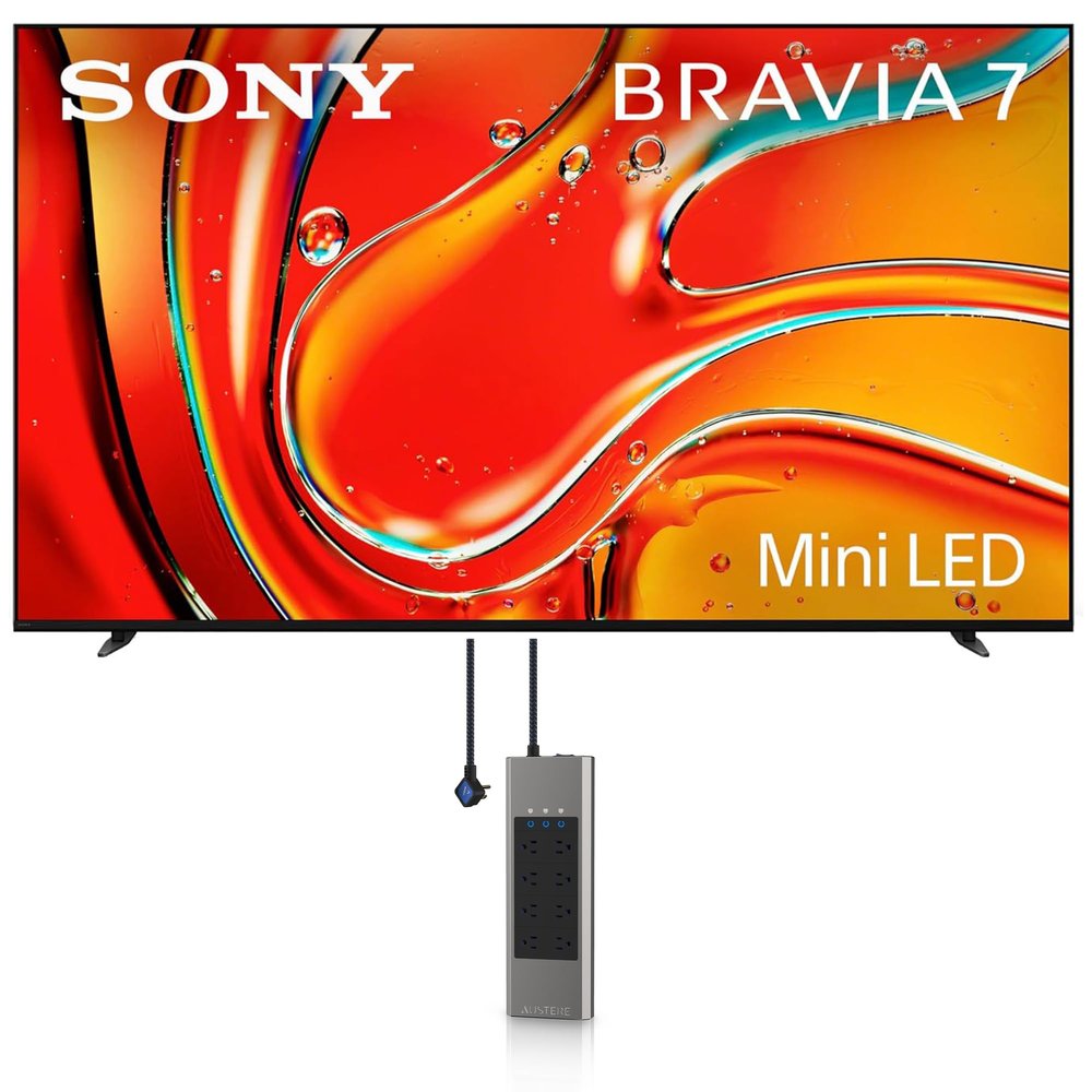 Sony K65XR70 65 Inch 4K Bravia LCD Mini LED Full Array HDR Google TV with an Austere 5S-PS8-US1 V-Series 8-Outlet Power w/Omniport USB (2024)