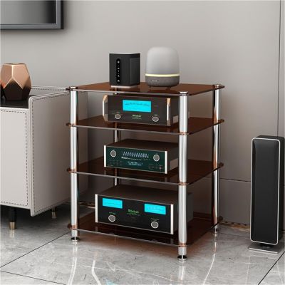WLCGYD HiFi Audio Rack, 1/2/ 3/4 Tier Media Stand Audio/Video Component Cabinet W/Tempered GlassStereo Racks for VD Player/Game Console/TV Box/WiFi Routert/AmplifierStainless Steel(B,4 Tier)