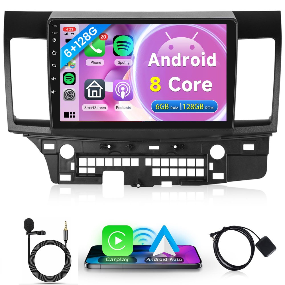 8Core 6G+128G 10.1 Inch Car Stereo Car Radio for Mitsubishi Lancer 2008-2017, Rimoody Android 13 Carplay Android auto GPS WiFi Touchscreen BT/FM/RDS DSP-36 Mirror Link AHD Backup Camera