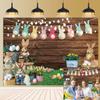 Easter Backdrop for Photography 7x5FT Spring Green Grass Flower Rabbit Egg Wooden Wall Background Easter Kids Newborn Portrait Photo Props view 1