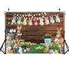 Easter Backdrop for Photography 7x5FT Spring Green Grass Flower Rabbit Egg Wooden Wall Background Easter Kids Newborn Portrait Photo Props view 2