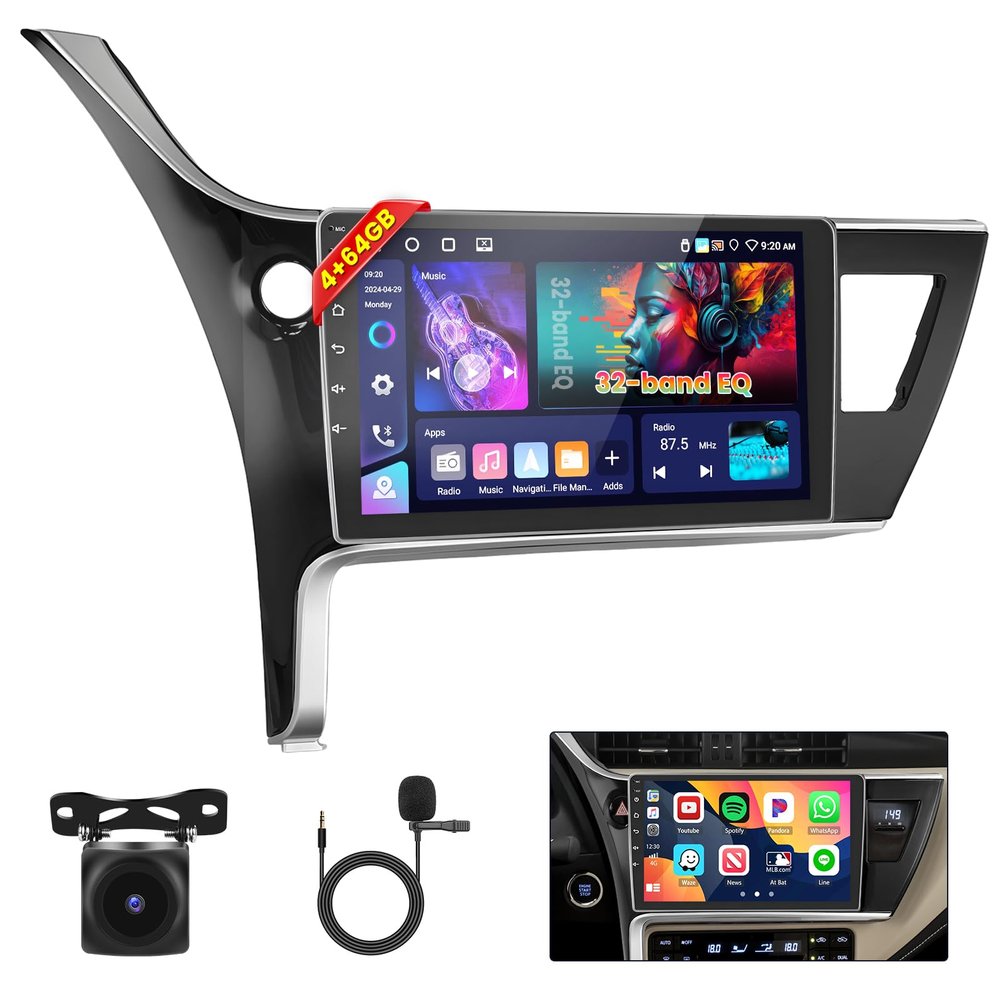 Inefala [4+64GB] Android 15 Car Radio for Toyota Corolla 2017-2018/Levin 2017 with Wireless Carplay/Android Auto, 10 Inch HD Touchscreen Car Stereo with WiFi GPS Bluetooth5.0 FM/RDS 32EQ SWC